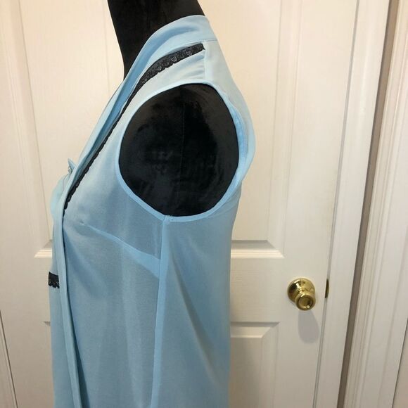 Petticoat Alley blue button down sheer bow blouse - Picture 6 of 11